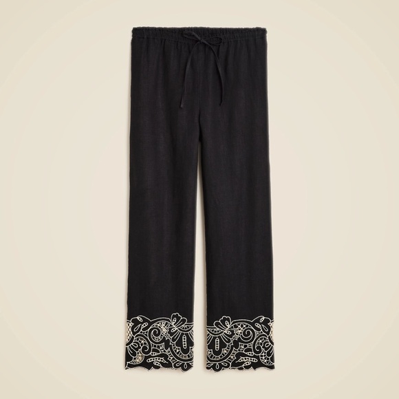 New JCREW Size M Soleil Pant in Embroidered Linen Black Beige $148 CI945 - Picture 5 of 8